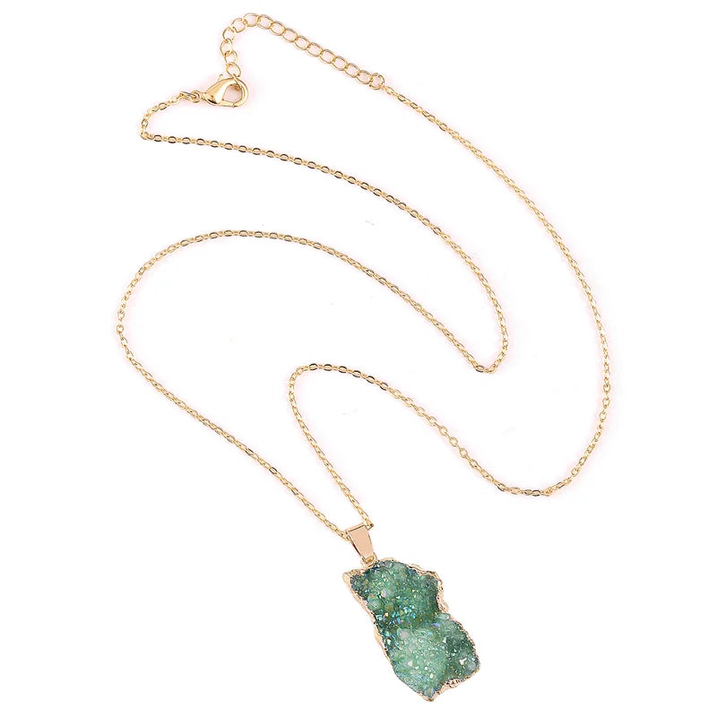 Reiki Healing Crystal Stone Pendant Necklace Irregular Natural Rainbow Stone Necklaces for Women