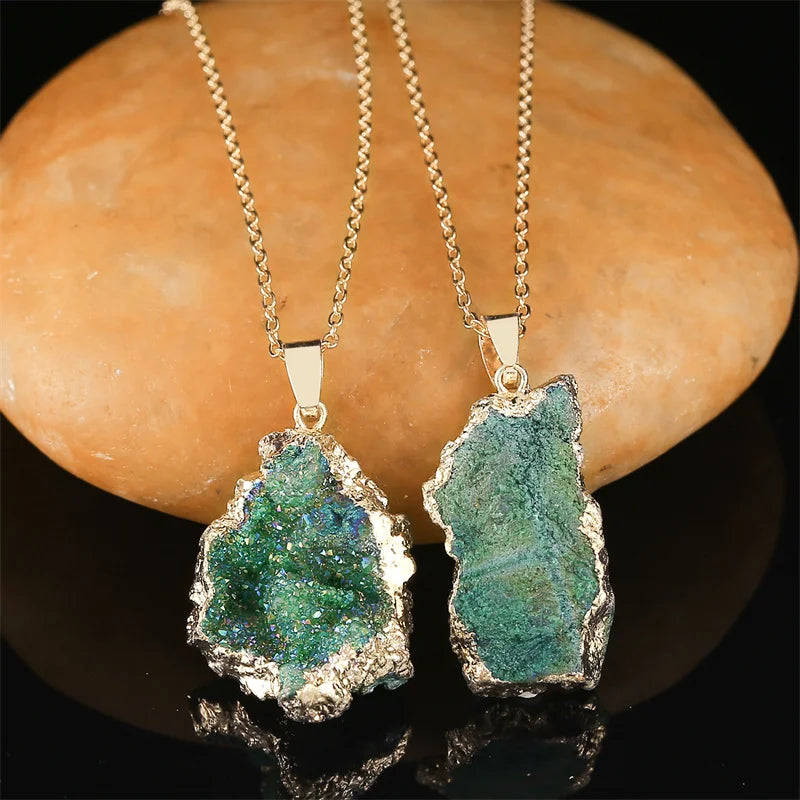 Reiki Healing Crystal Stone Pendant Necklace Irregular Natural Rainbow Stone Necklaces for Women