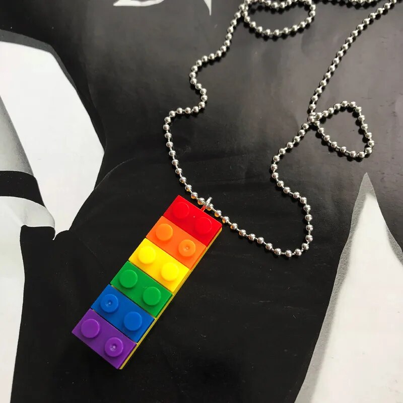 Acrylic rainbow building blocks Necklace