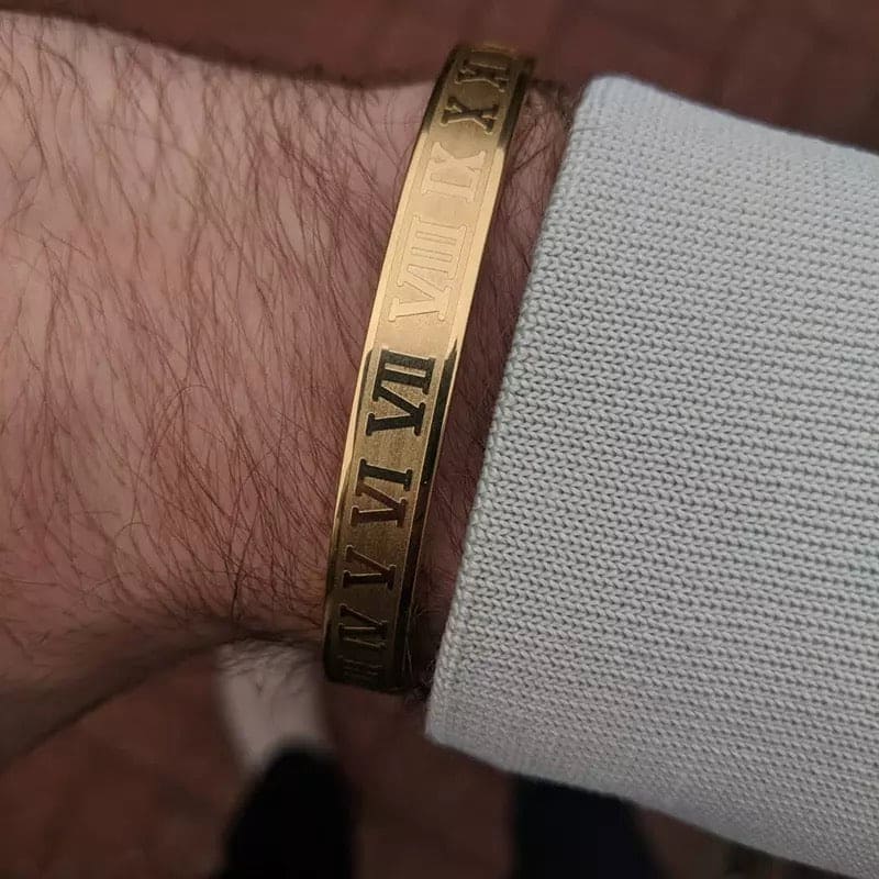 Gold Bangle Roman Numeral Bracelet