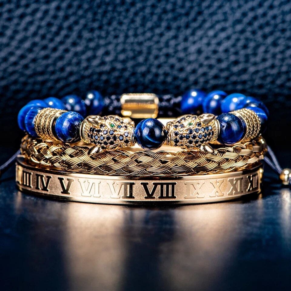 Royal Blue and Gold Beaded and Royal Blue Roman Numeral Bracelet