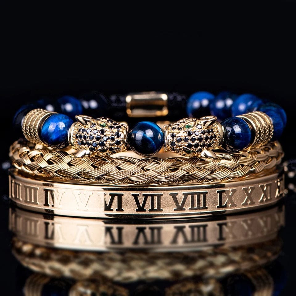 Royal Blue and Gold Beaded and Royal Blue Roman Numeral Bracelet