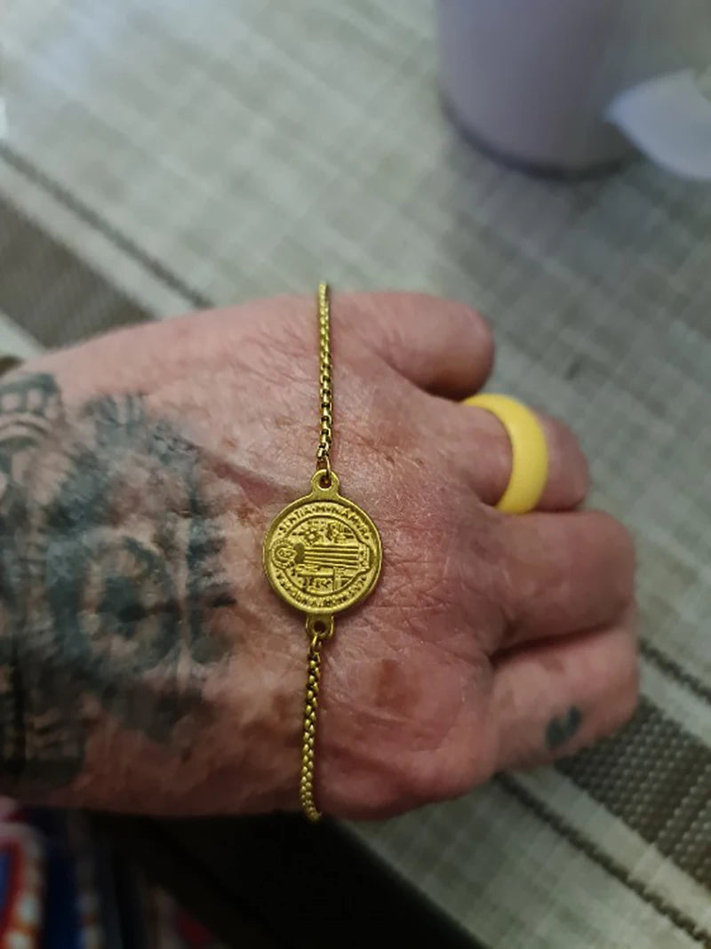 Stainless Steel St Benedict Medal Bracelet Metal San Benito Bracelet Adjustable Box Chain Bohemia Bracelet