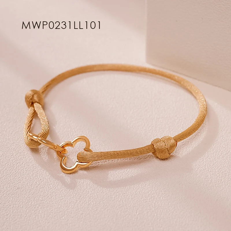 MOONLIGHT Adjustable Double Four Leaf Clover Charm Bracelet For Women Classic Silk Rope Bracelet Fashion Jewelry Party Gifts
