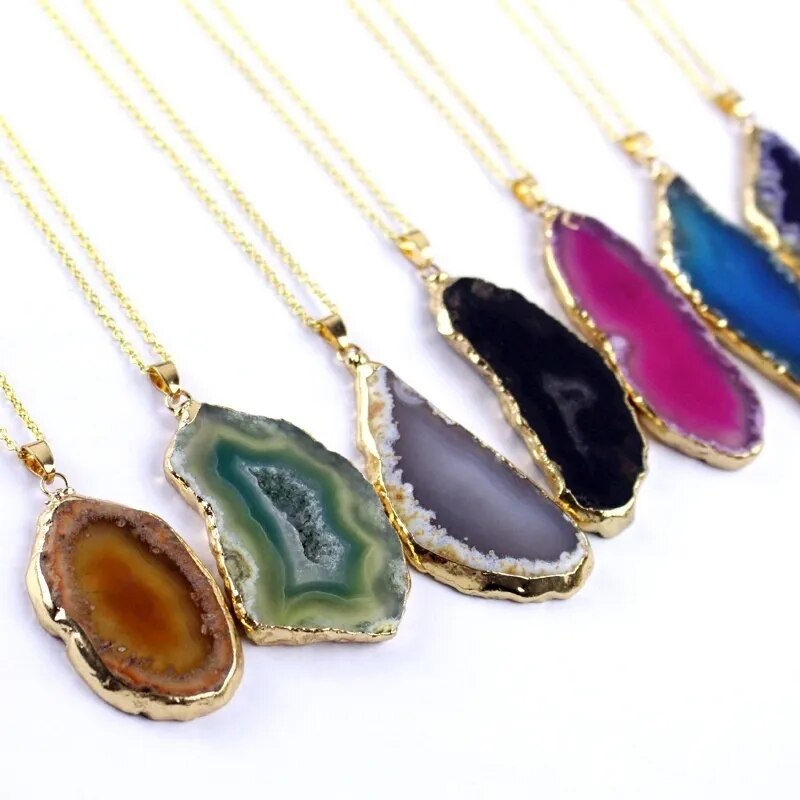 Magic Agate Druzy Emperor Quartz Stone Natural Gold Pendant Necklace Jewelry Reiki Healing Collares De Piedras Naturales Mujer