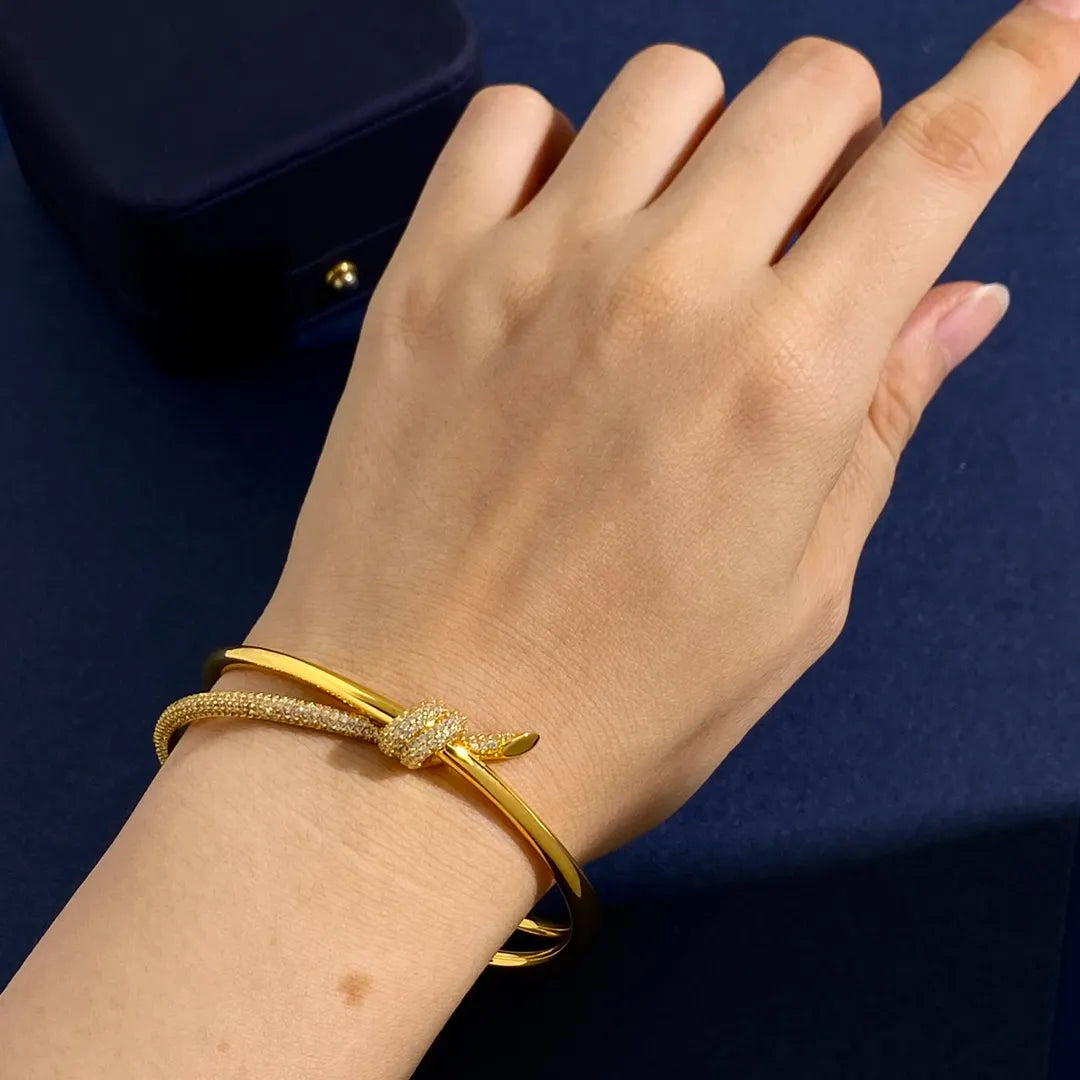 Hangke1989 Brand Zirconia kink Brand kink Bracelet For Women Stainless steel nail Knot jewels Bracelets double deck Bangles
