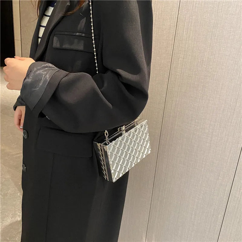 Designer Clutch Bag Gold Silver PVC Box Design Party Evening Chain Shoulder Crossbody Bags Mini Purses and Handbags