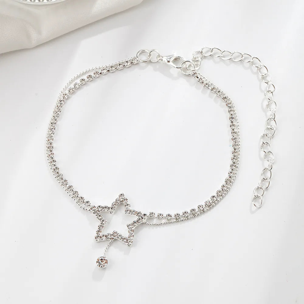 Luxury Star Rhinestone Anklet for Women Sexy Beach Foot Jewelry Delicate Shiny Foot Chain Beautiful Elegant Foot Accessories