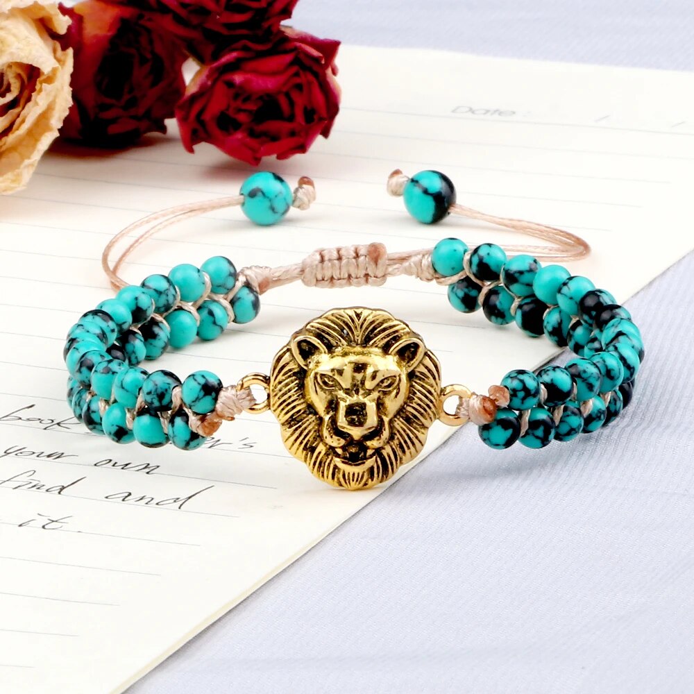 4mm Double Row Green Black Natural Stone Braided Bracelet Lucky Life Tree Charms Adjustabele Bangles Chain Jewelry Gift Friend