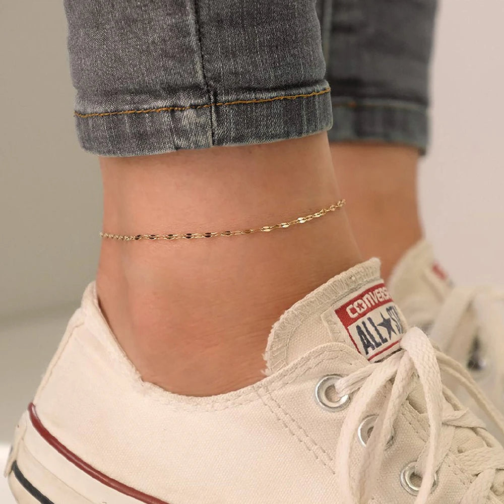 Orazio Stainless Steel Anklet Bracelet for Women Classic Fashion Minimalist Fish Chain Anklets Summer Beach Foot Jewelry Gift