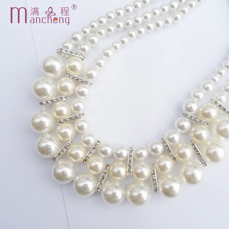 3Layer Bead Chain Pearl Choker Necklace Big Chunky Goth Chocker Jewelry Neck Pendant Collar For Women