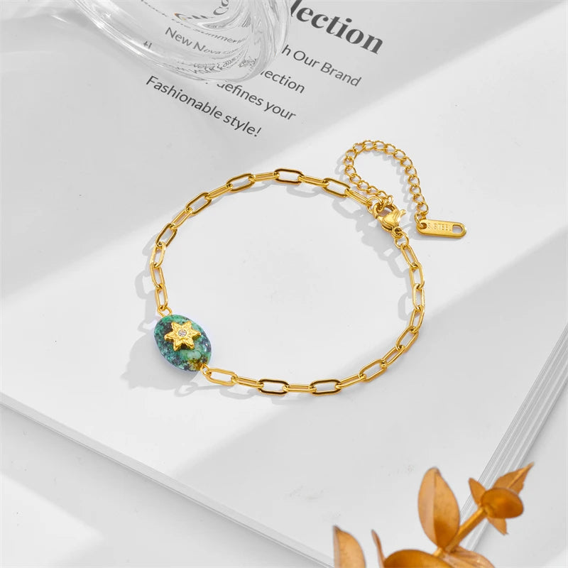 DIEYURO 316L Stainless Steel Retro Green Stone Charm Bracelet For Women Girl New Trend Bangles Non-fading Jewelry Gift Party