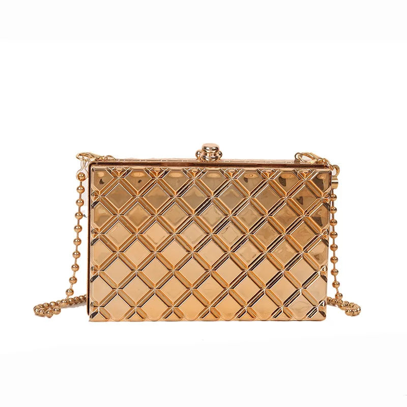 Designer Clutch Bag Gold Silver PVC Box Design Party Evening Chain Shoulder Crossbody Bags Mini Purses and Handbags