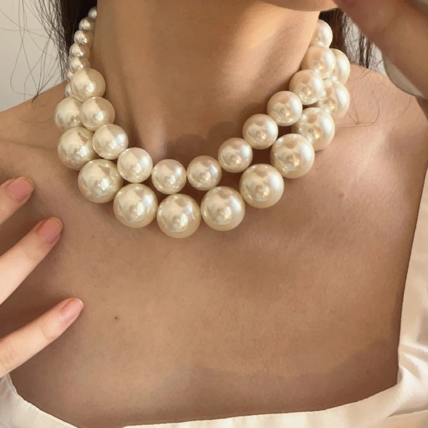 Vintage Double Layer Pearl Choker Necklace