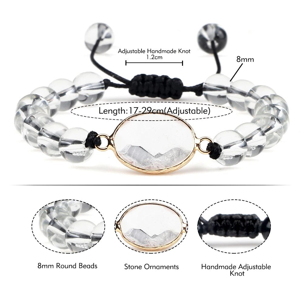 8mm Beaded Btracelet Charm White Crystal Transparent Stone Pendant Handmade Braided Yoga Bangles Adjustable Wrist String Jewelry