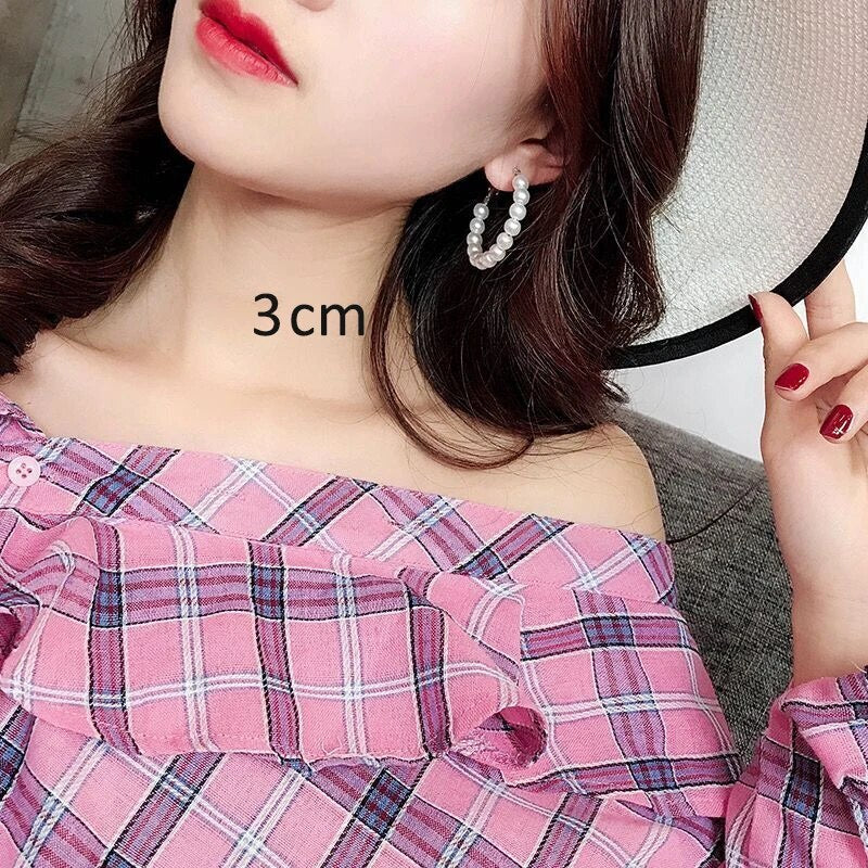 Pearl Earrings Set Small / Big Hoops Statement Pearls Earring Women Oversized Circle Earrings Ear Hoops Ear Rings Party Jewelry