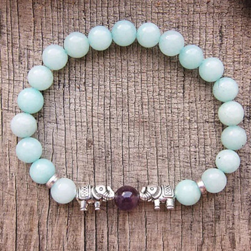 Stone Beaded Bracelet with Gold Elephant Charm