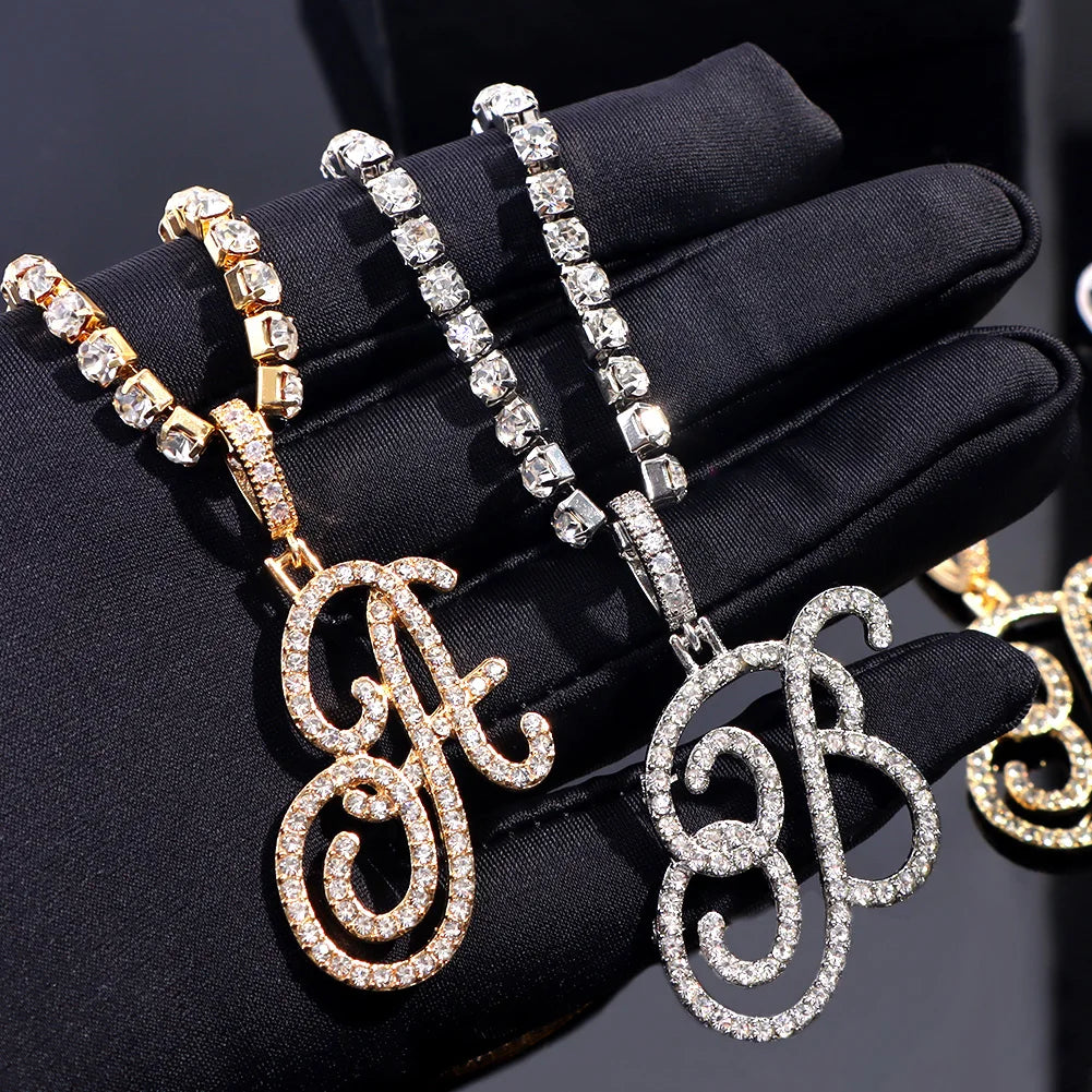 Cursive Initial Name Letter CZ Anklets Bracelet For Women Bling Shiny Crystal Tennis Chain Anklet Fashion Beach Leg Foot Jewelry