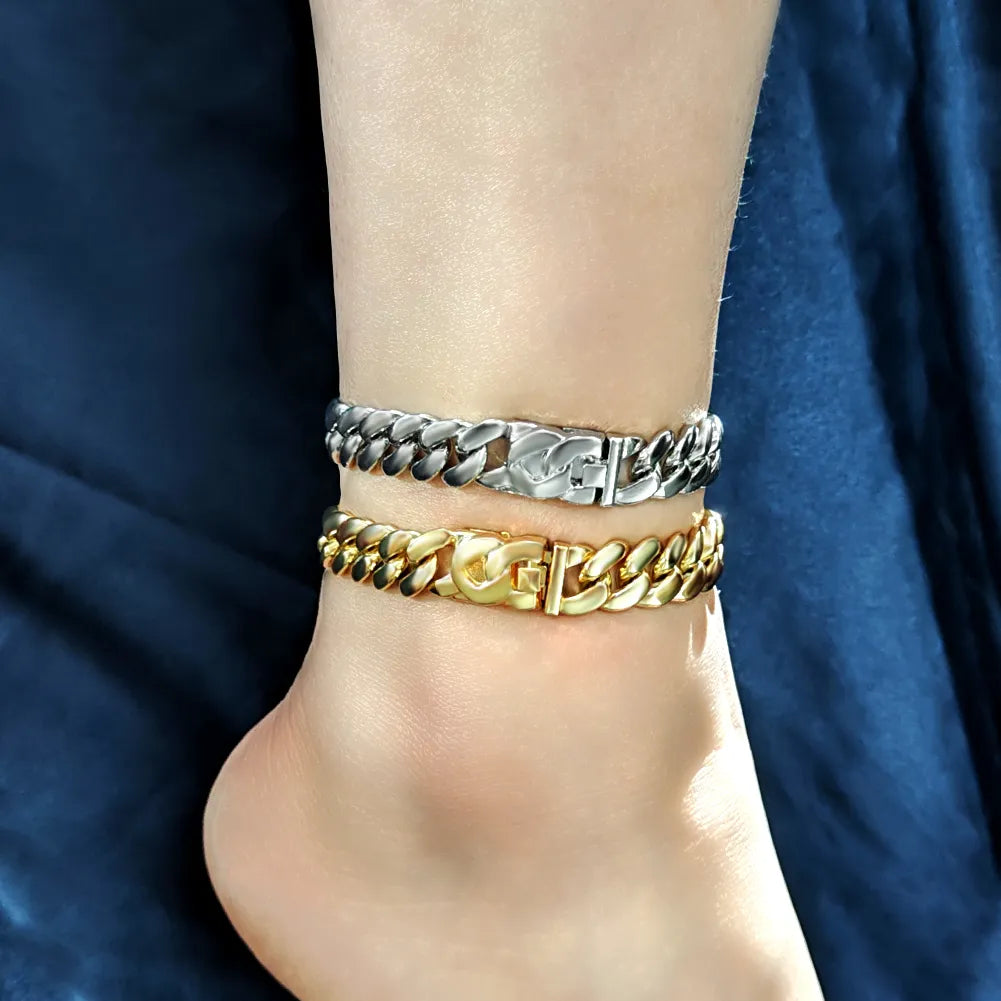 Hip Hop Iced Out Cuban Link Chain Anklet For Women Bling Rhinestone Paved Miami Cuban Feet Chain Barefoot Summer Beach Jewelry