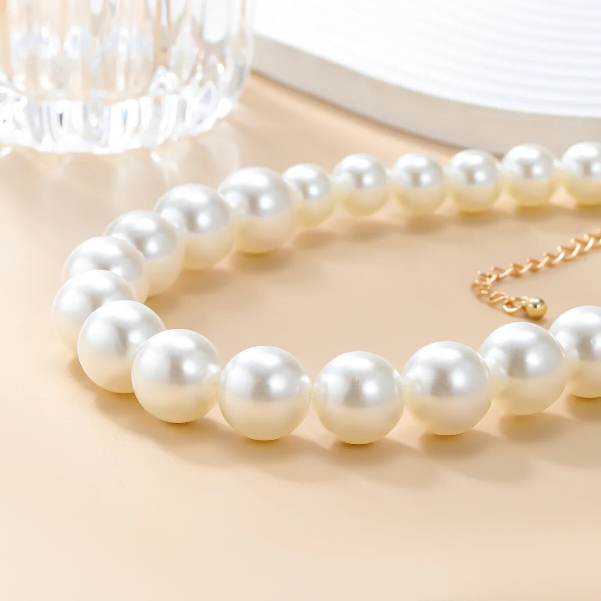 2 Pcs Pearls Choker Necklace with Earrings Set