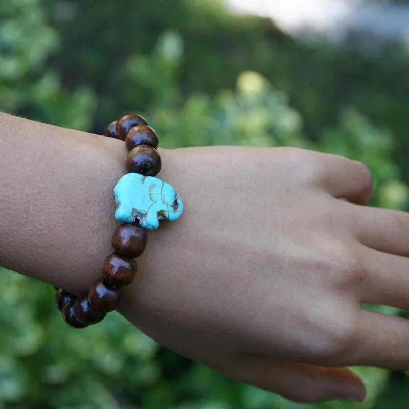 Stone Beaded Bracelet with Gold Elephant Charm