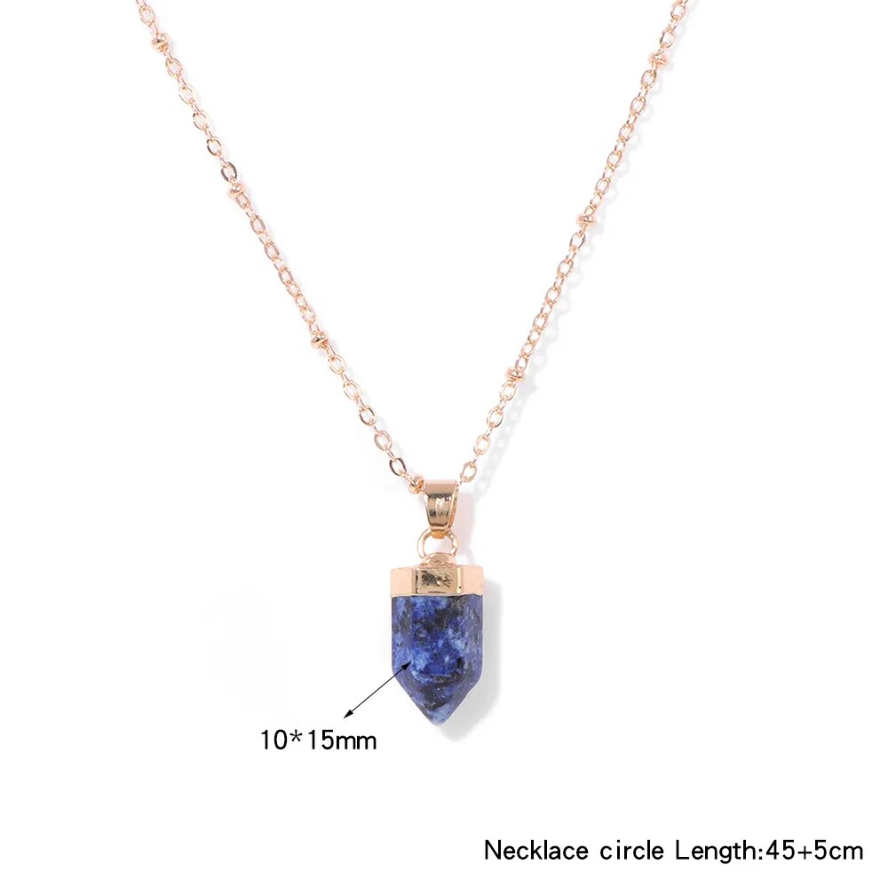 Natural Stone Bullet Pendant Necklace Amethysts Opal Agates Charm Necklace Healing Energy Jewelry Party Wedding Gift For Women