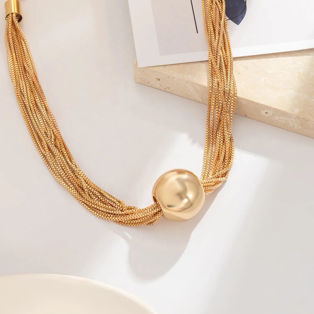 Trendy Gothic Twist Thin Chain Necklace for Women's Vintage Metal Multilayer Ball Pendant Necklace Clavicle Fashion Neck Jewelry