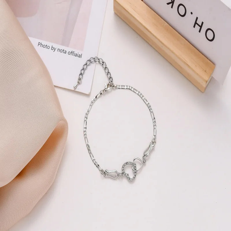 Classic Stainless Steel Chain Double Heart Love Anklet Bracelet Fashion Trendy Charm Bracelet Women Fashion Party Jewelry