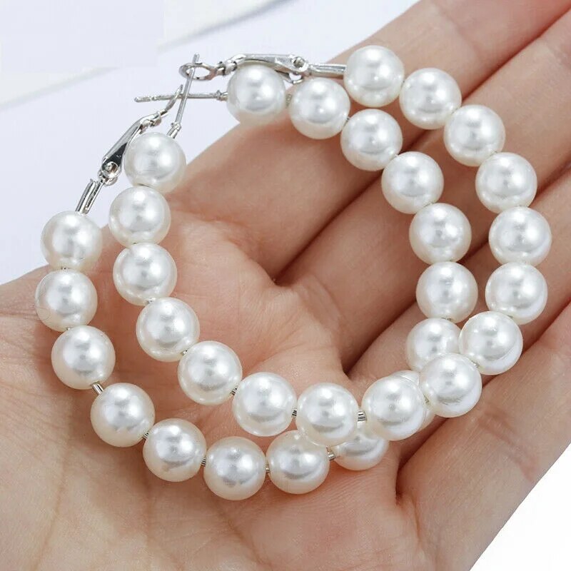 Pearl Earrings Set Small / Big Hoops Statement Pearls Earring Women Oversized Circle Earrings Ear Hoops Ear Rings Party Jewelry