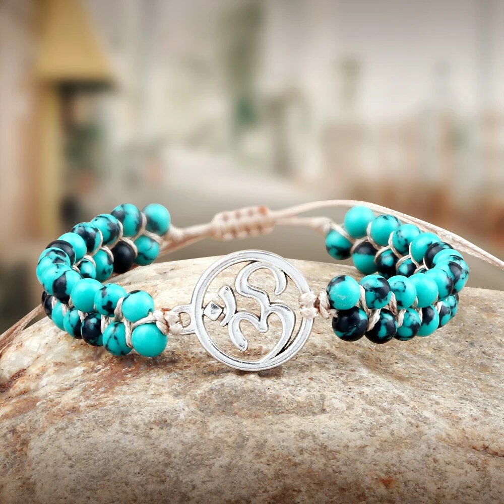4mm Double Row Green Black Natural Stone Braided Bracelet Lucky Life Tree Charms Adjustabele Bangles Chain Jewelry Gift Friend