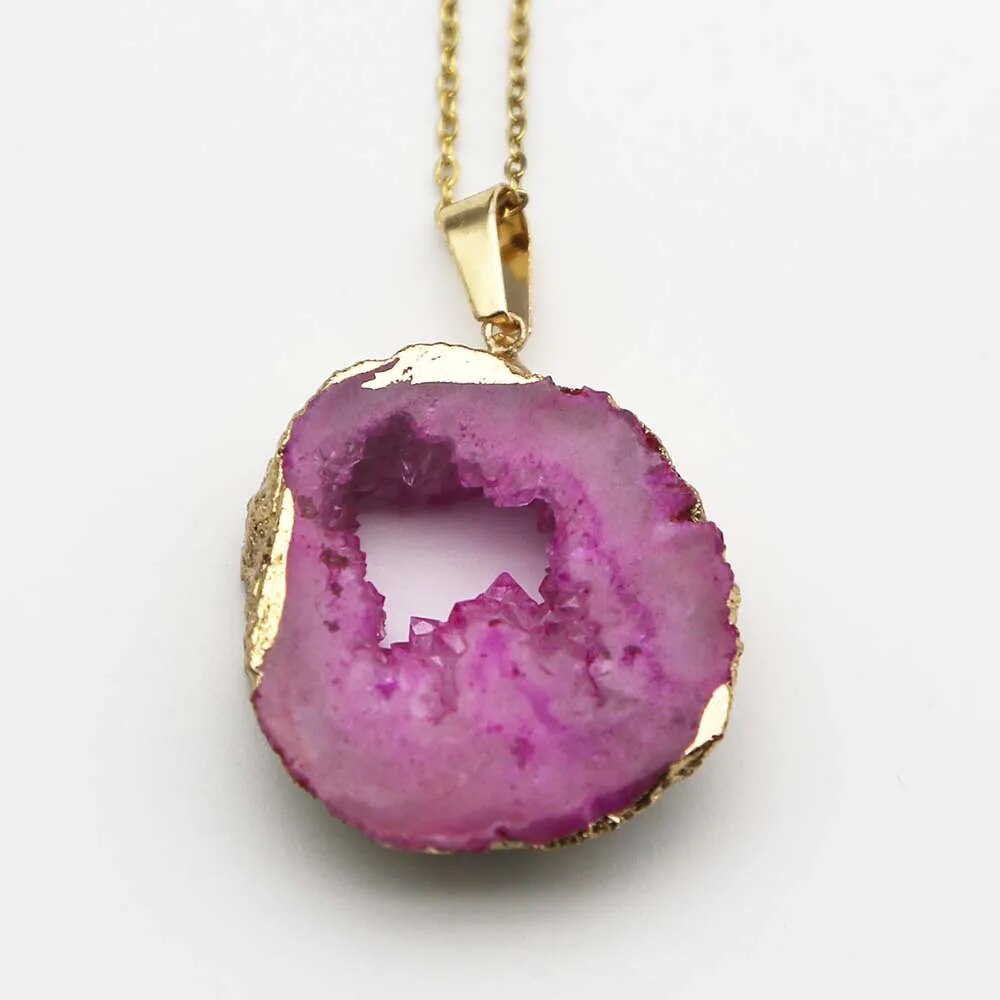 Gold Necklace with Irregular Natural Agate Stone Pendant Charm