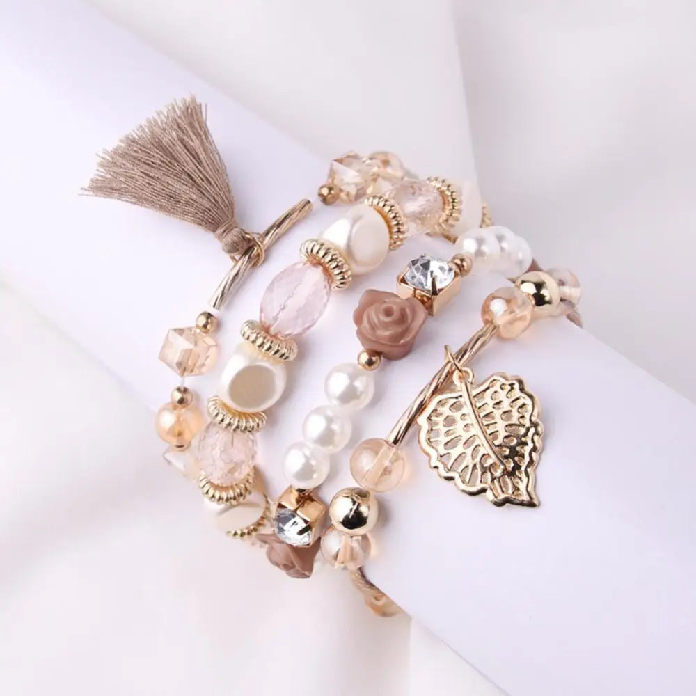 Multi-layer Crystal Bracelet Pearl Pendants Crystal Bangles Colored Alloy Bohemia Trendy Bracelet Set New In Jewelry