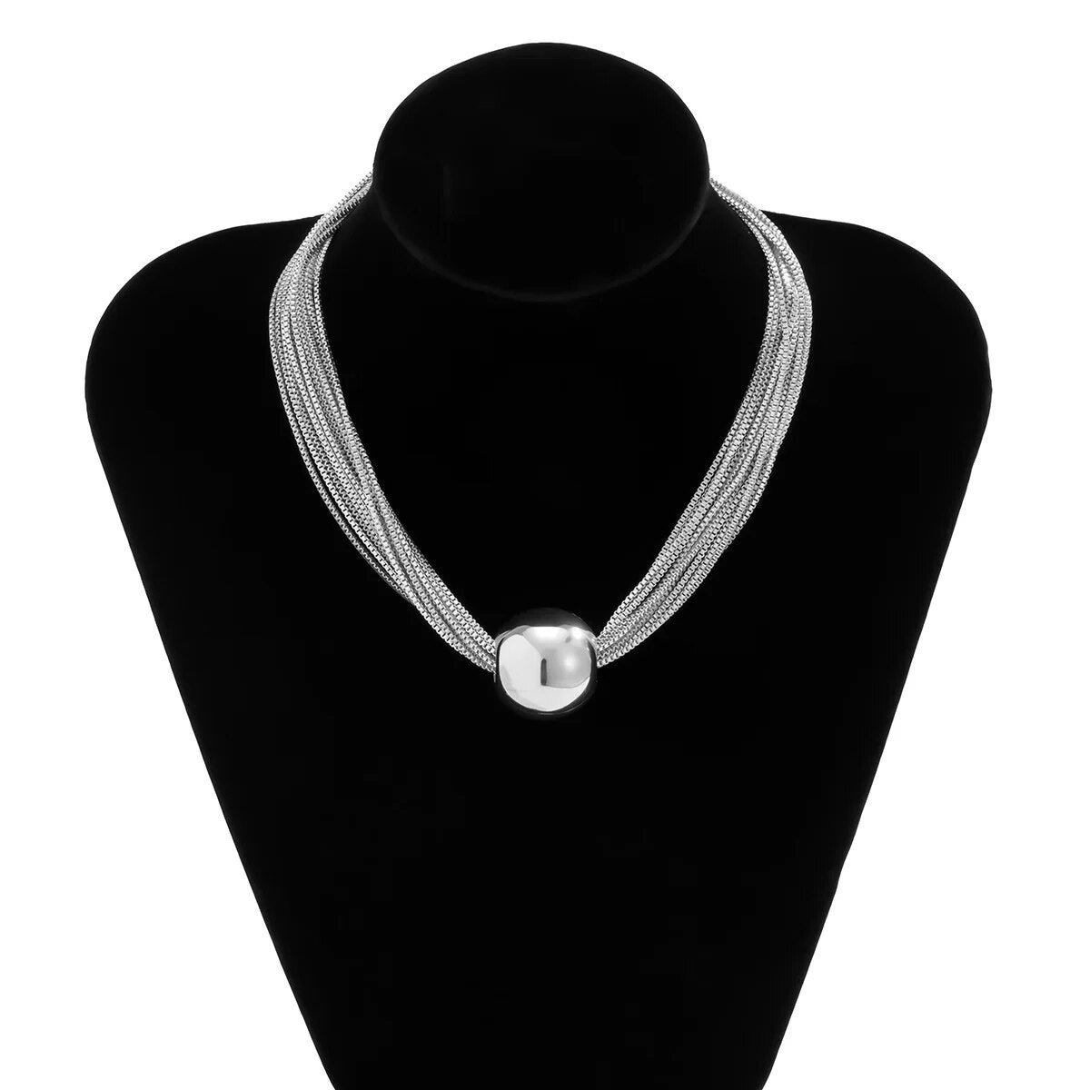 Trendy Gothic Twist Thin Chain Necklace for Women's Vintage Metal Multilayer Ball Pendant Necklace Clavicle Fashion Neck Jewelry