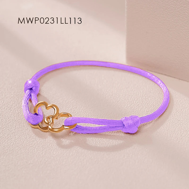 MOONLIGHT Adjustable Double Four Leaf Clover Charm Bracelet For Women Classic Silk Rope Bracelet Fashion Jewelry Party Gifts