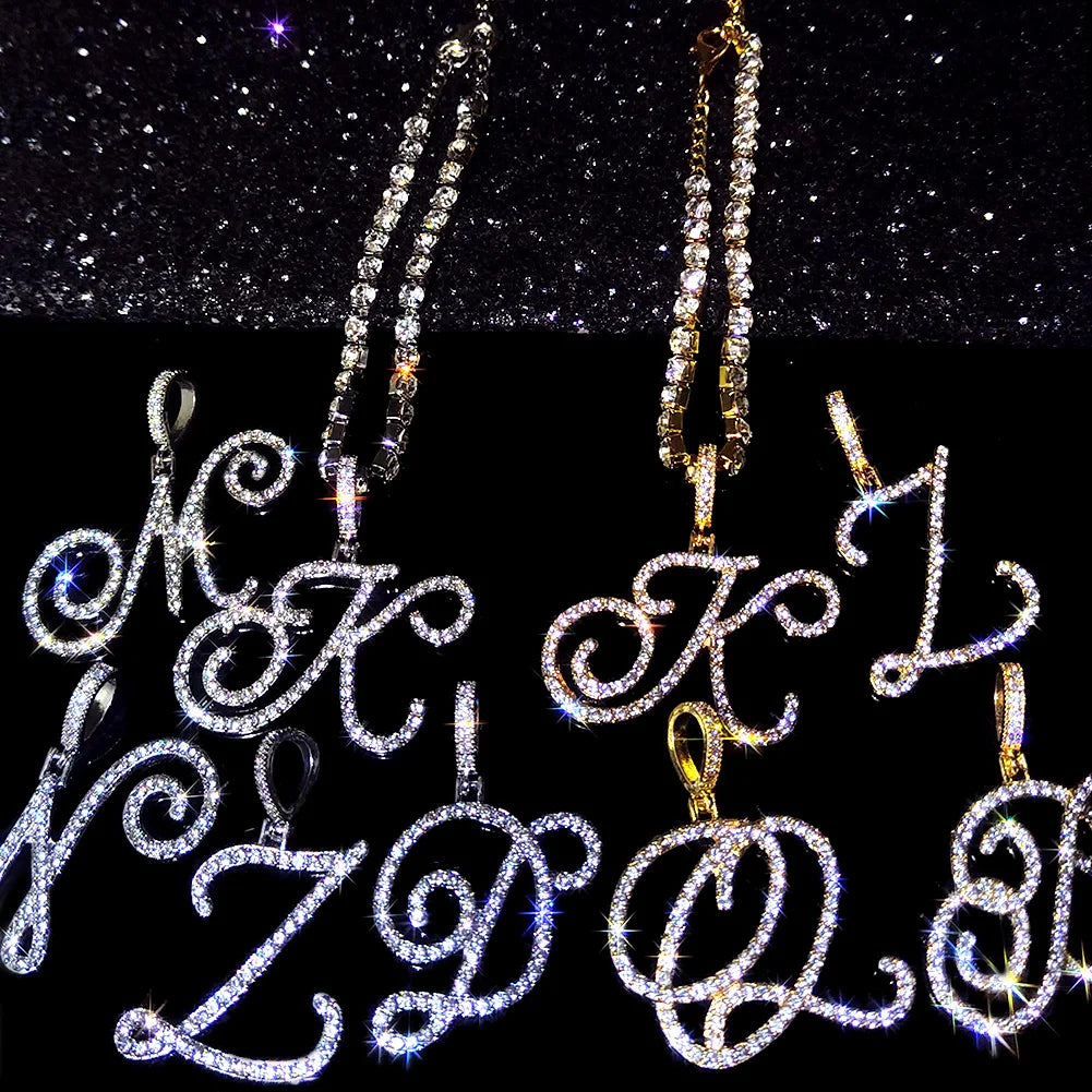 Cursive Initial Name Letter CZ Anklets Bracelet For Women Bling Shiny Crystal Tennis Chain Anklet Fashion Beach Leg Foot Jewelry