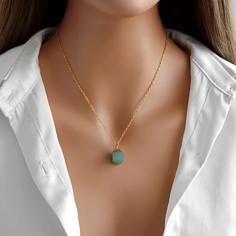 Natural Stone Bullet Pendant Necklace Amethysts Opal Agates Charm Necklace Healing Energy Jewelry Party Wedding Gift For Women