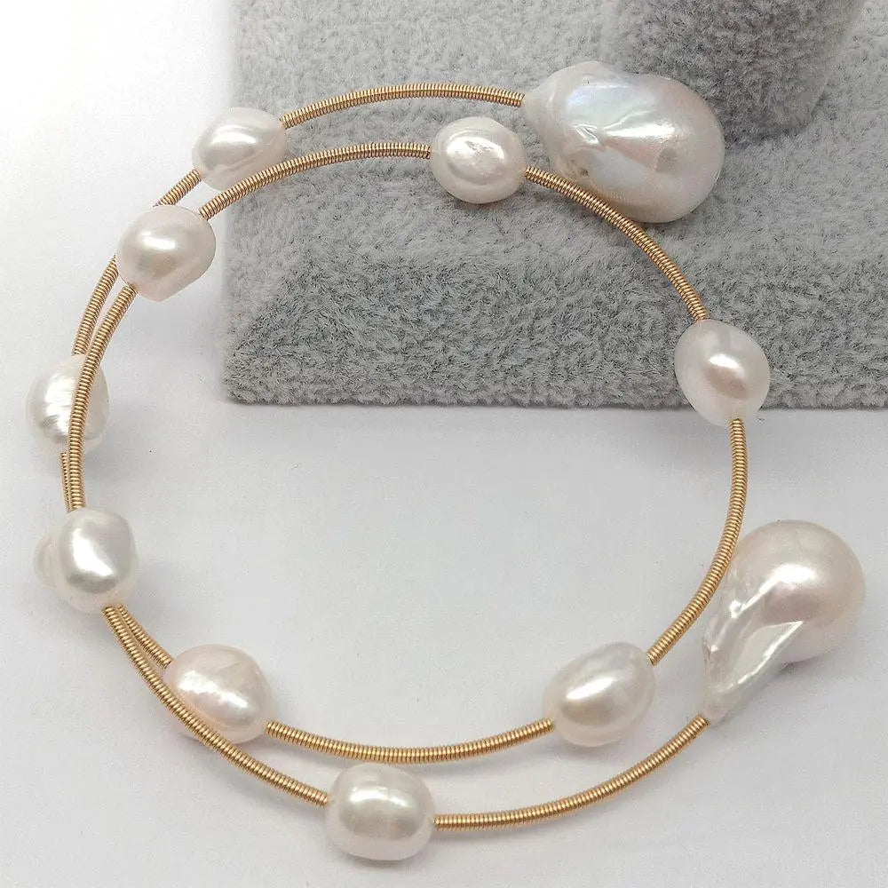 Natural Freshwater White Baroque Pearl Adjustable Women's Bracelet