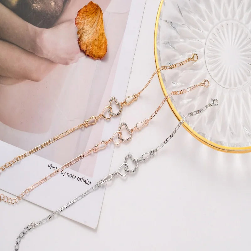 Classic Stainless Steel Chain Double Heart Love Anklet Bracelet Fashion Trendy Charm Bracelet Women Fashion Party Jewelry