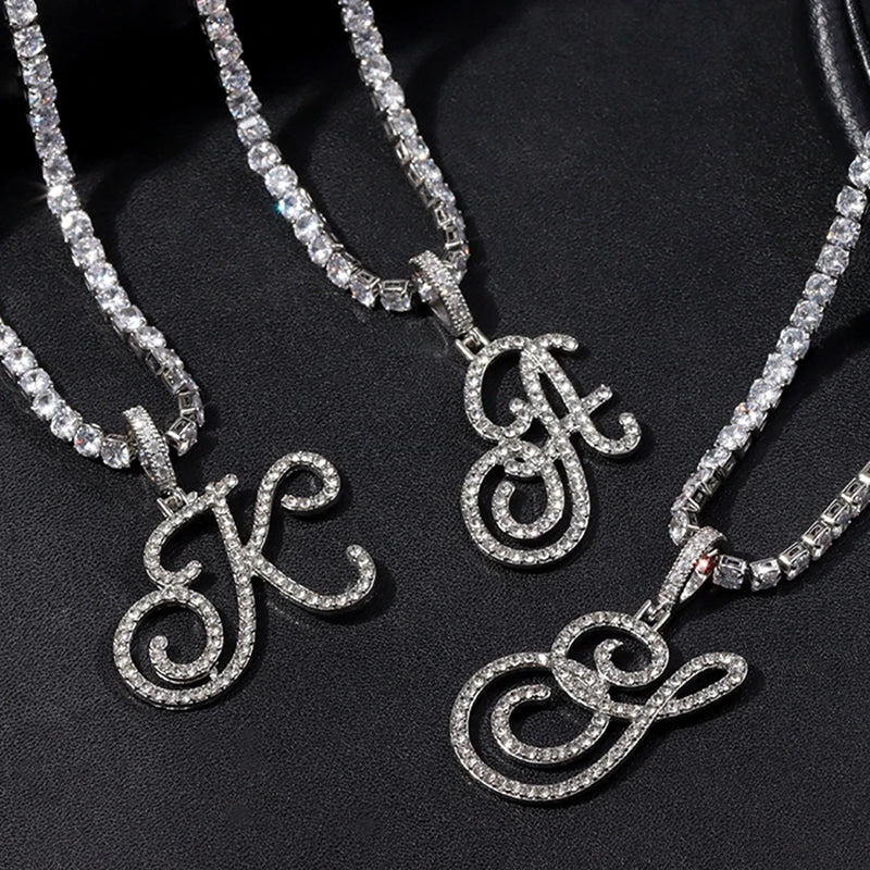 Cursive Initial Name Letter CZ Anklets Bracelet For Women Bling Shiny Crystal Tennis Chain Anklet Fashion Beach Leg Foot Jewelry