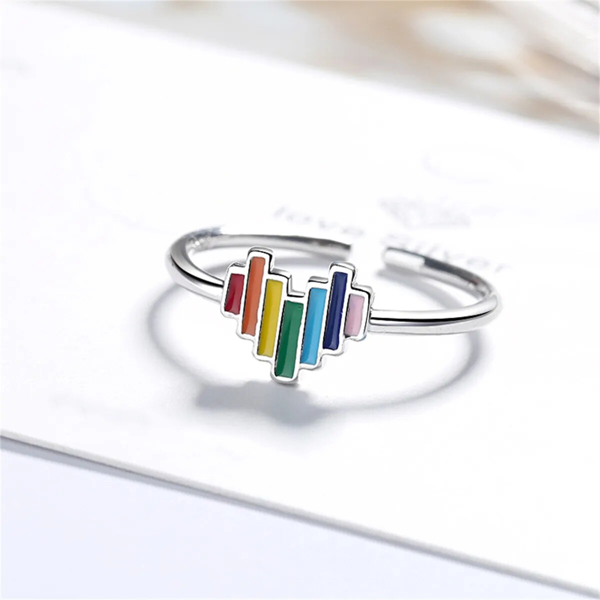 Boho Rainbow Pride Love Heart Open Rings For Women