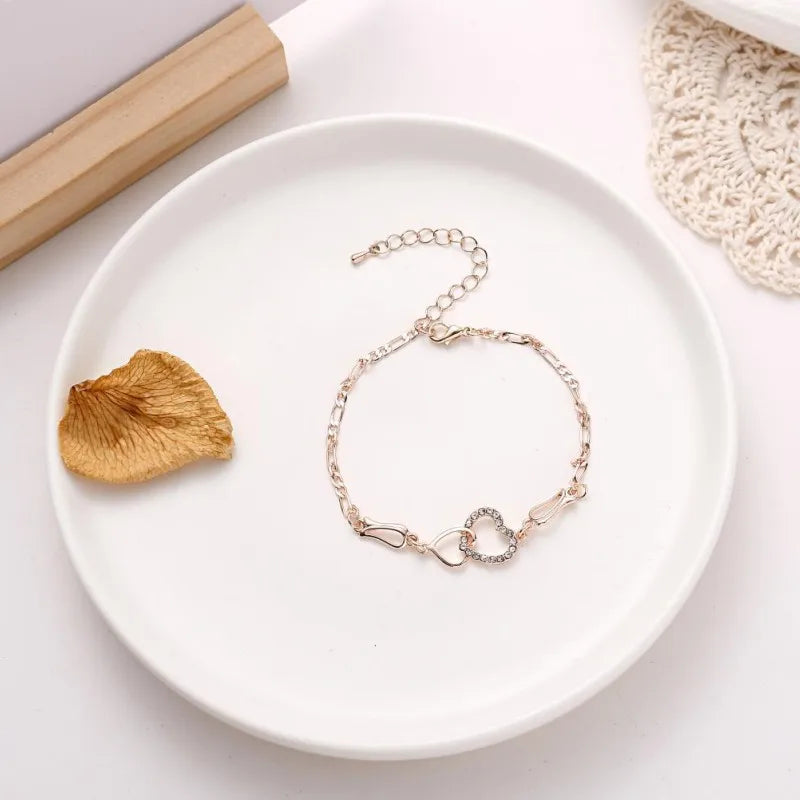 Classic Stainless Steel Chain Double Heart Love Anklet Bracelet Fashion Trendy Charm Bracelet Women Fashion Party Jewelry