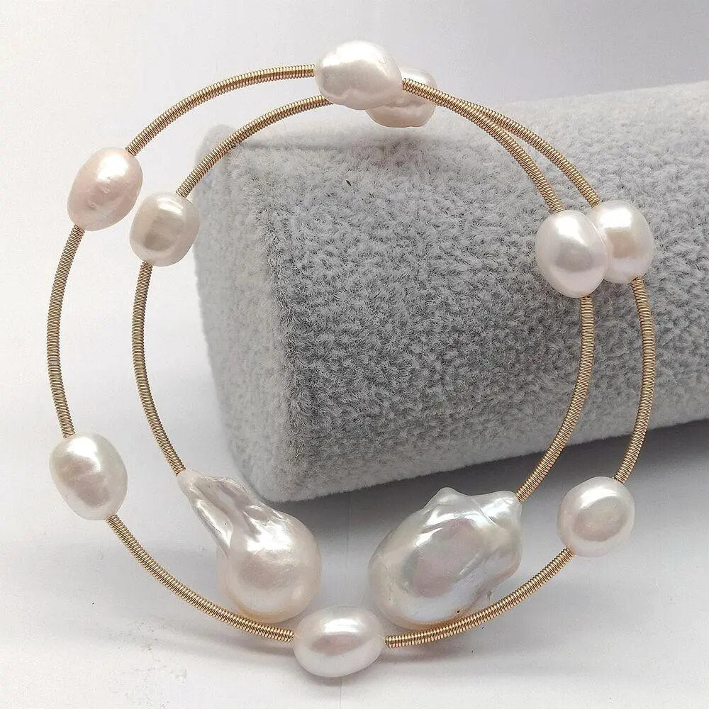 Natural Freshwater White Baroque Pearl Adjustable Women's Bracelet