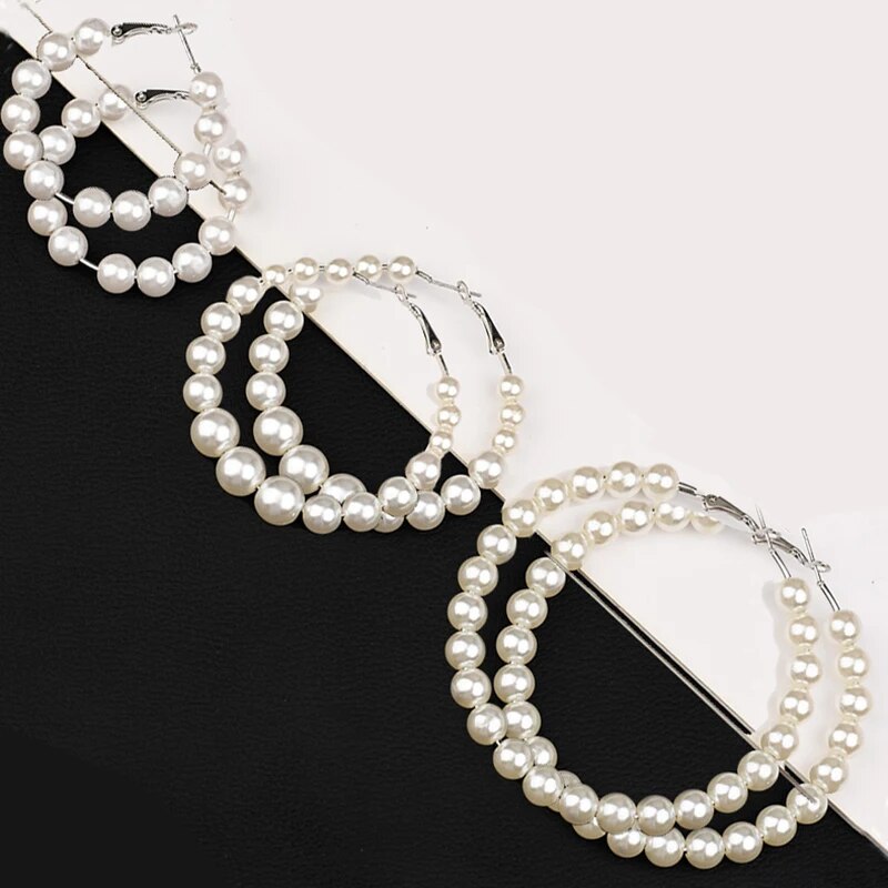 Pearl Earrings Set Small / Big Hoops Statement Pearls Earring Women Oversized Circle Earrings Ear Hoops Ear Rings Party Jewelry