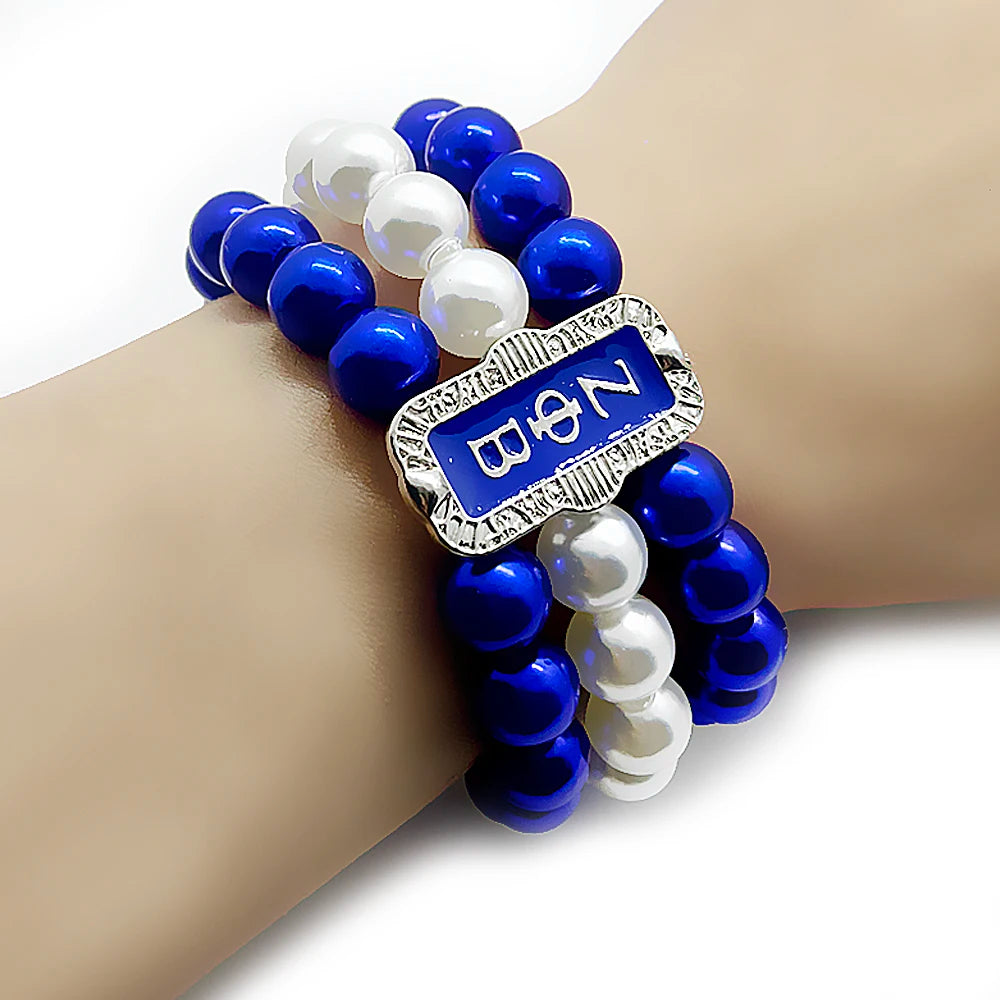 Fashion Greek sorority society ZETA PHI BETA letter Label Metallic enamel Pendant Multi-layer pearl bead bracelet