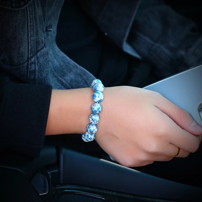 K2 Bead Bracelet Couples Distance Natural Energy Stone Round Beads Elastic Rope Jewelry Making Hand Chain Charm Women