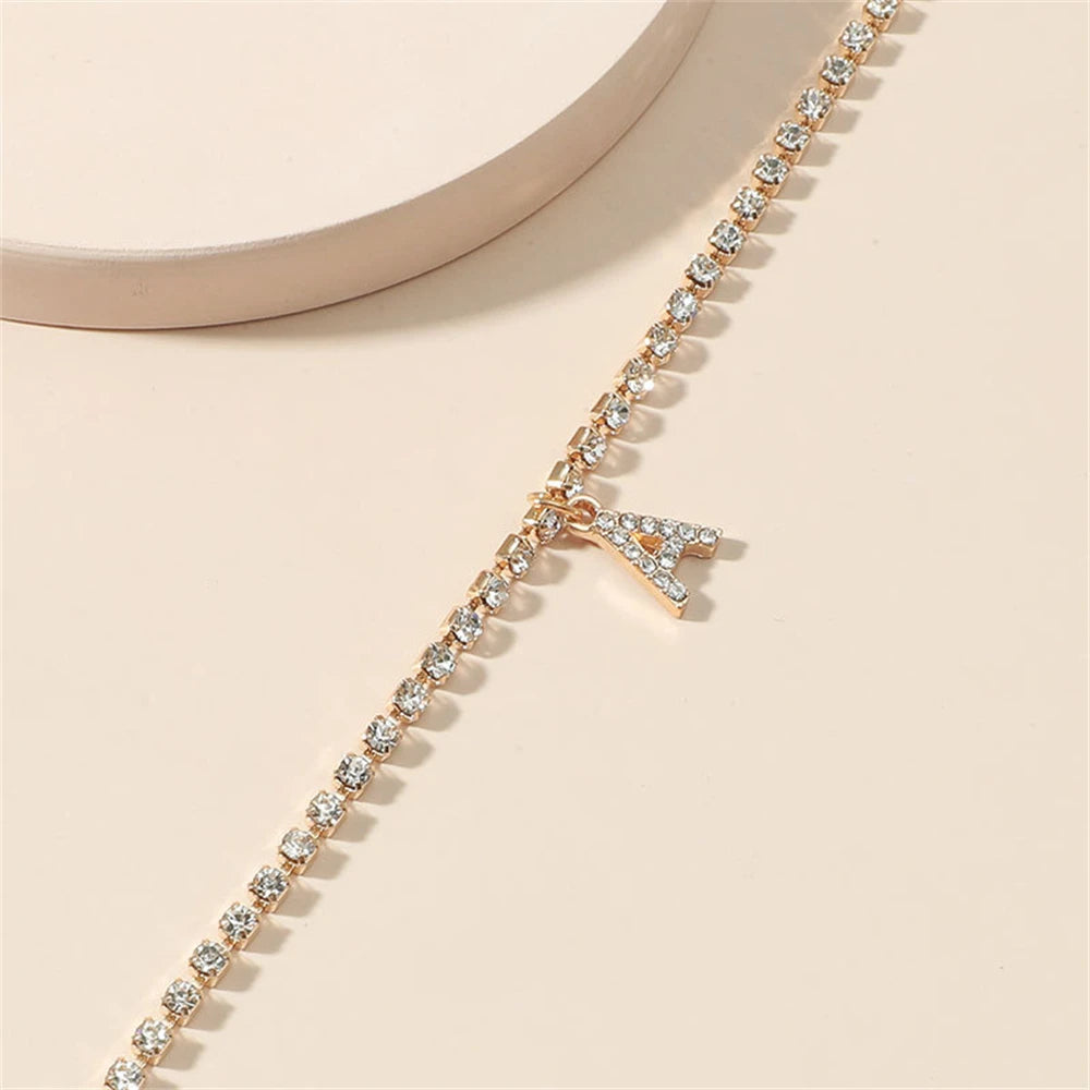 Tiny Crysta Letter Anklets For Women Alphabet Cuban Link Chain Foot Accessories Fashion Summer Beach Jewelry Gifts
