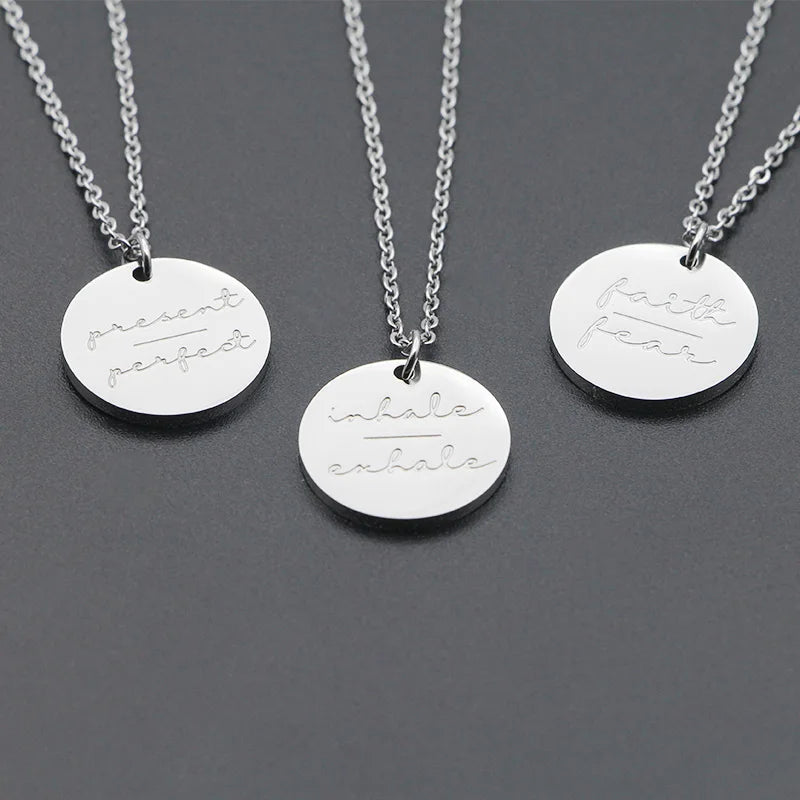 Simple Disc Pendant Necklace Stainless Steel Gold Plated Faith Over Fear Necklace Mind Over Matter Inspirational Jewelry Gift