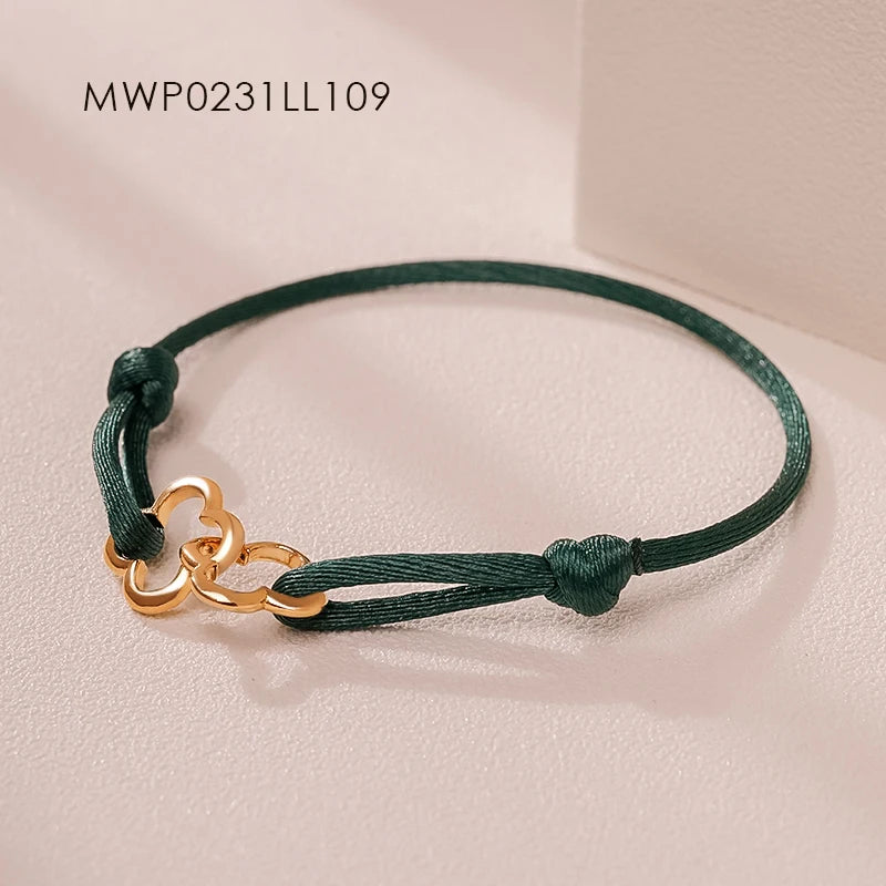MOONLIGHT Adjustable Double Four Leaf Clover Charm Bracelet For Women Classic Silk Rope Bracelet Fashion Jewelry Party Gifts