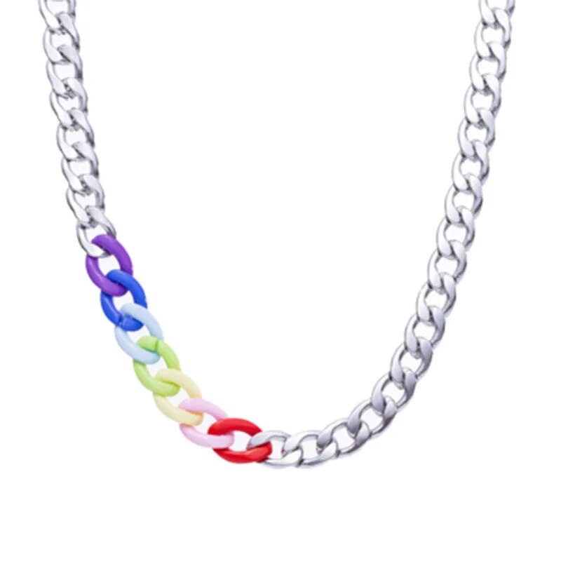 Stainless Steel Cuban Chain for Men Women Colorful Rainbow LGBT Gay Pride Neck Chains Hiphop Choker Necklace Collar Jewelry New
