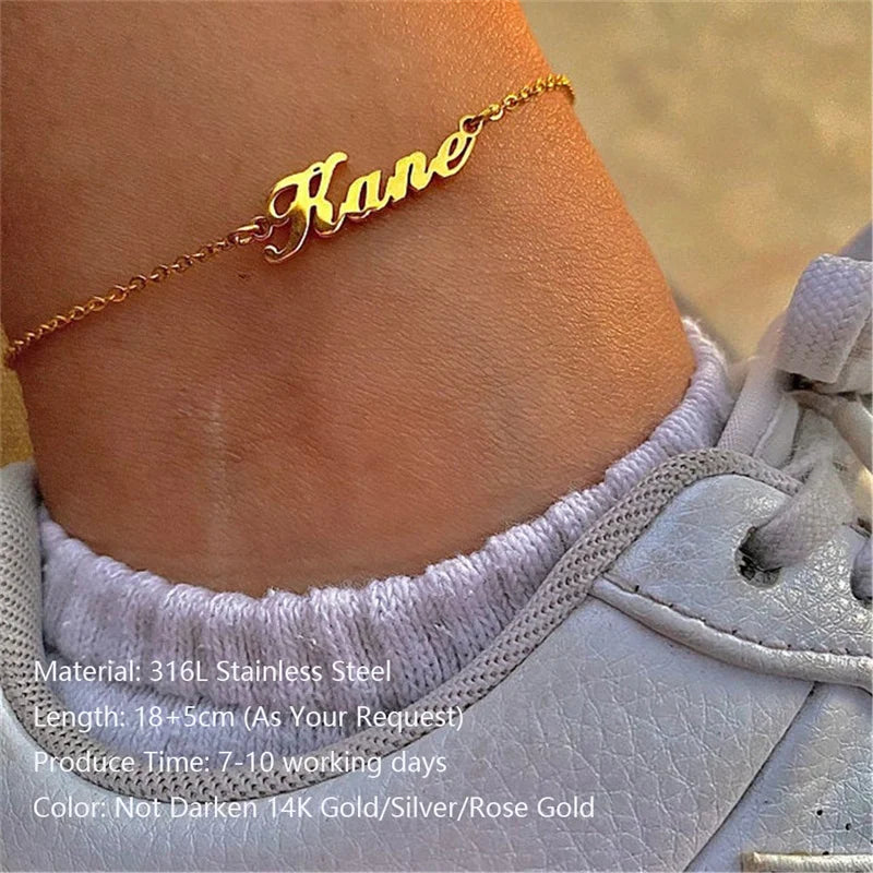 Orazio Customized Name Anklet for Women 14K Gold Personalized Letter 316L Stainless Steel Jewelry Gift Support Dropshipping